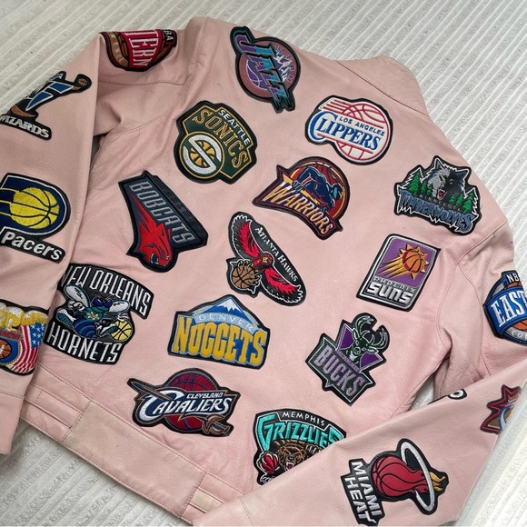 Jeff Hamilton NBA All Teams Patchwork Pink Leather Jacket - Picture 7 of 10
